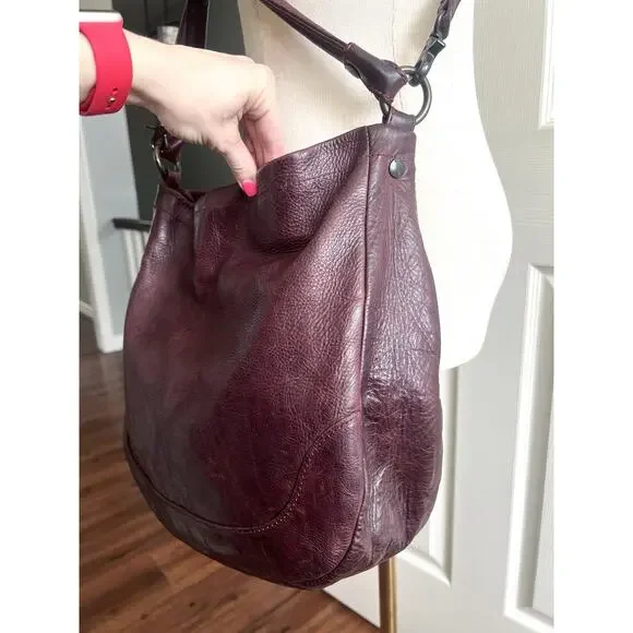 FRYE Melissa Slouchy Burgundy Antique Leather Large Hobo Crossbody Purse Bag - Picture 6 of 14